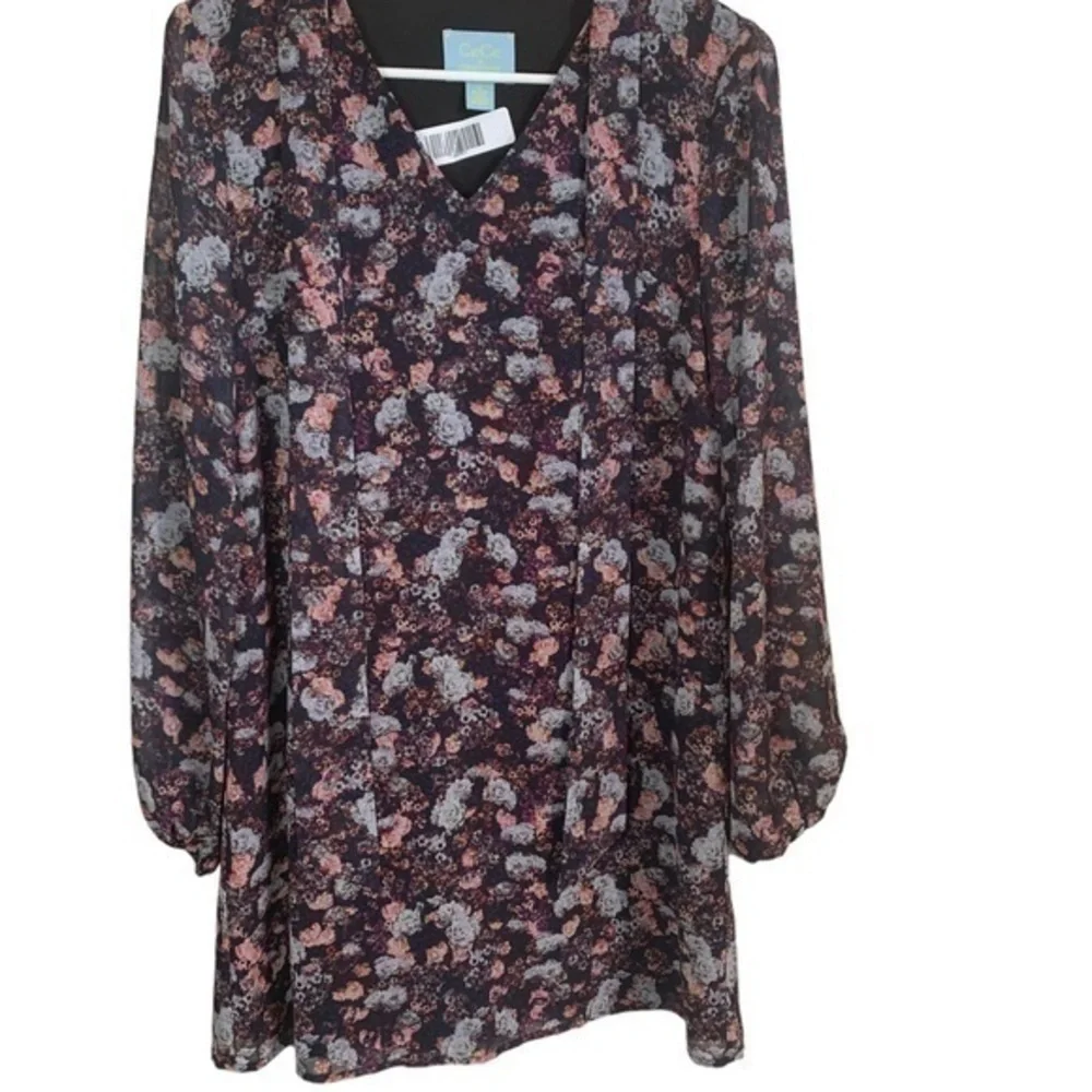 Cece Floral Long Sleeve Neck Tie Dress Size